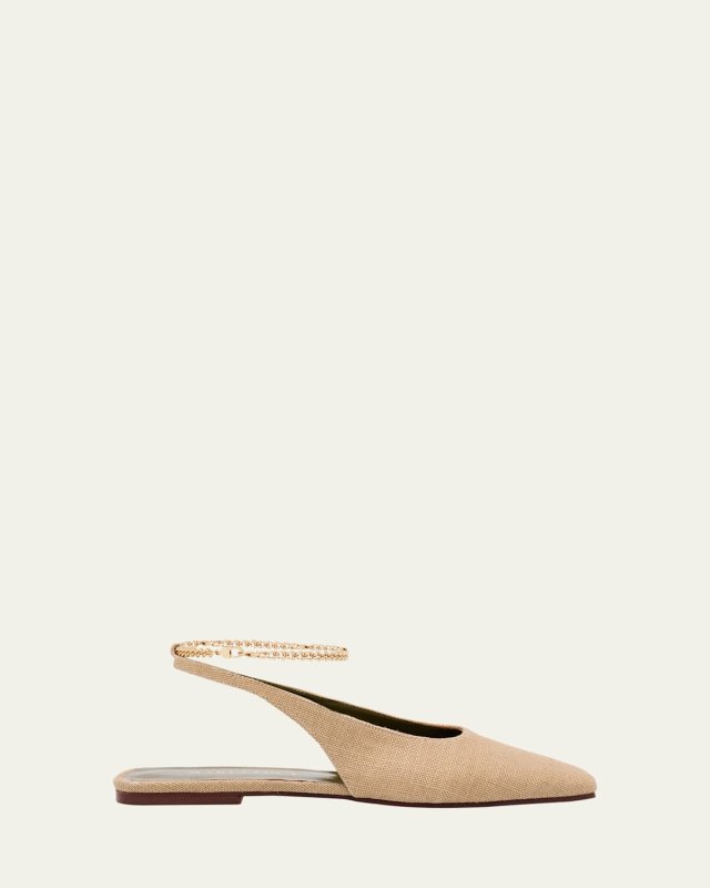 Augusta Linen Ankle-Chain Ballerina Flats